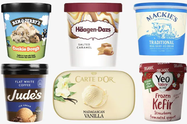 Which ice cream has much less sugar?